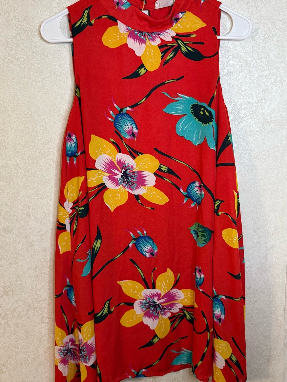 Peach Love California Red Floral Sleeveless Midi Dress